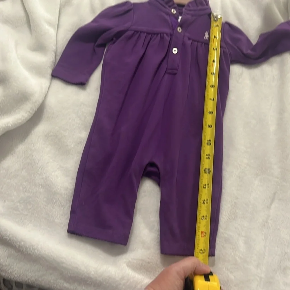 Ralph Lauren Baby Girl’s Purple Polo Shirt Style Ruffle Neck Romper 3 Months